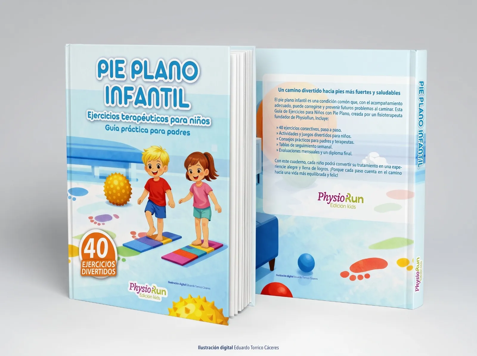 La guía Pie Plano Infantil, de PhysioRun Edición kids: portada y contraportada